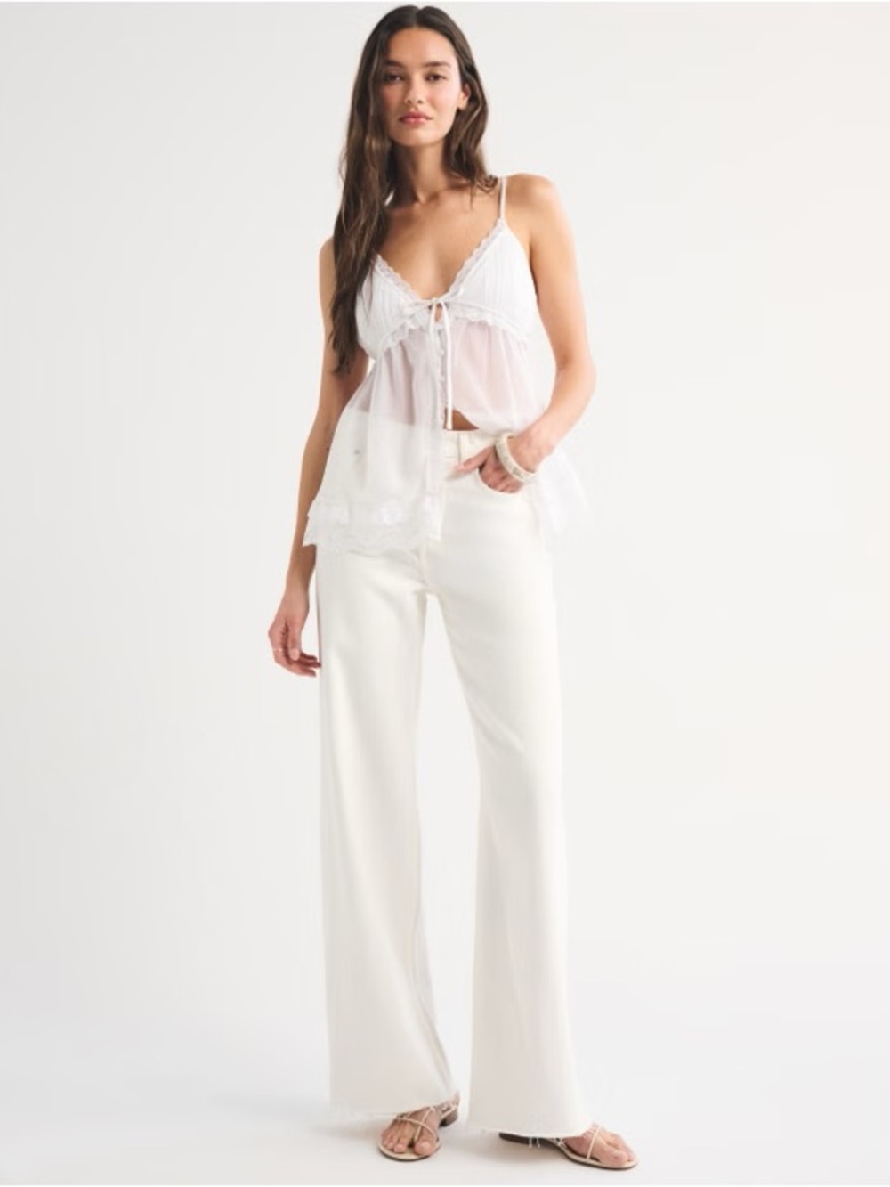 Abercrombie High Rise Wide Leg Frayed Hem Jean